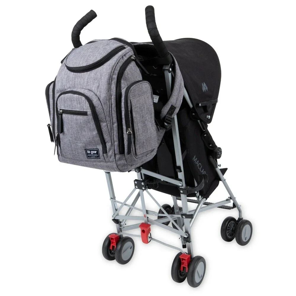 BB Gear Diaper Bag Backpack w/ Changing Pad & Insulated Side Pocket - Gray